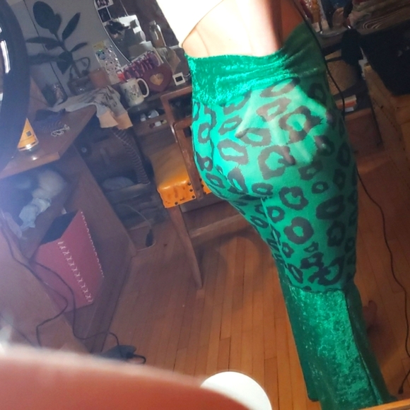 Leopard Print Velour Turquoise/Emerald Festival Dance Burning Man Rave Pants - Picture 9 of 9